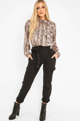 Black Belted Pocket Detail Cargo Trousers - Adalina-Trousers