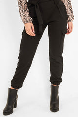 Black Belted Pocket Detail Cargo Trousers - Adalina-Trousers