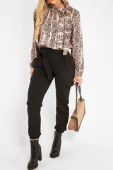 Black Belted Pocket Detail Cargo Trousers - Adalina-Trousers