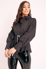 Black Belted Tailored Shirt - Natalina-Shirts