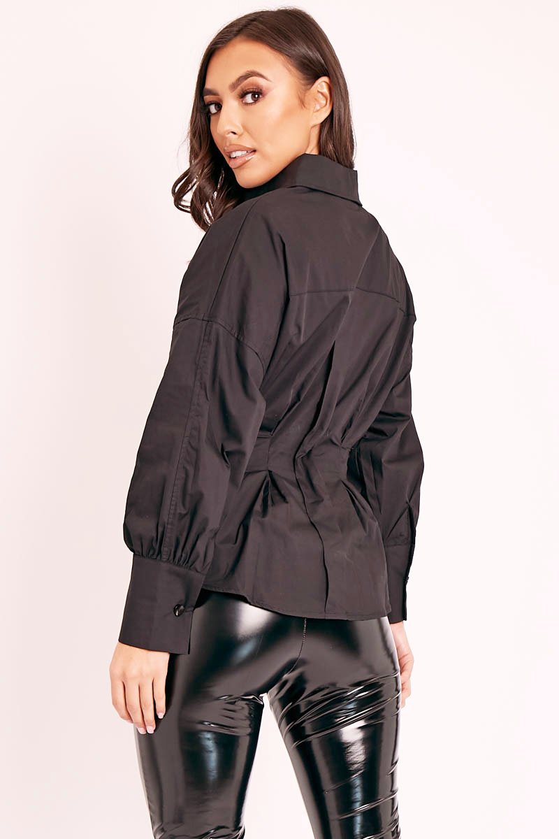 Black Belted Tailored Shirt - Natalina-Shirts