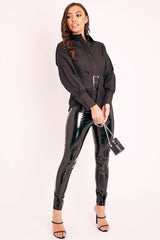 Black Belted Tailored Shirt - Natalina-Shirts