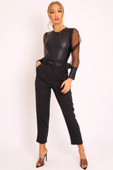 Black Belted Tapered Peg Trousers - Jessika-Trousers
