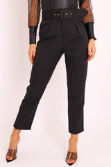 Black Belted Tapered Peg Trousers - Jessika-Trousers