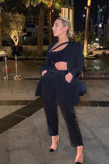 Black Belted Tapered Peg Trousers - Jessika-Trousers