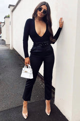 Black Belted Tapered Peg Trousers - Jessika-Trousers