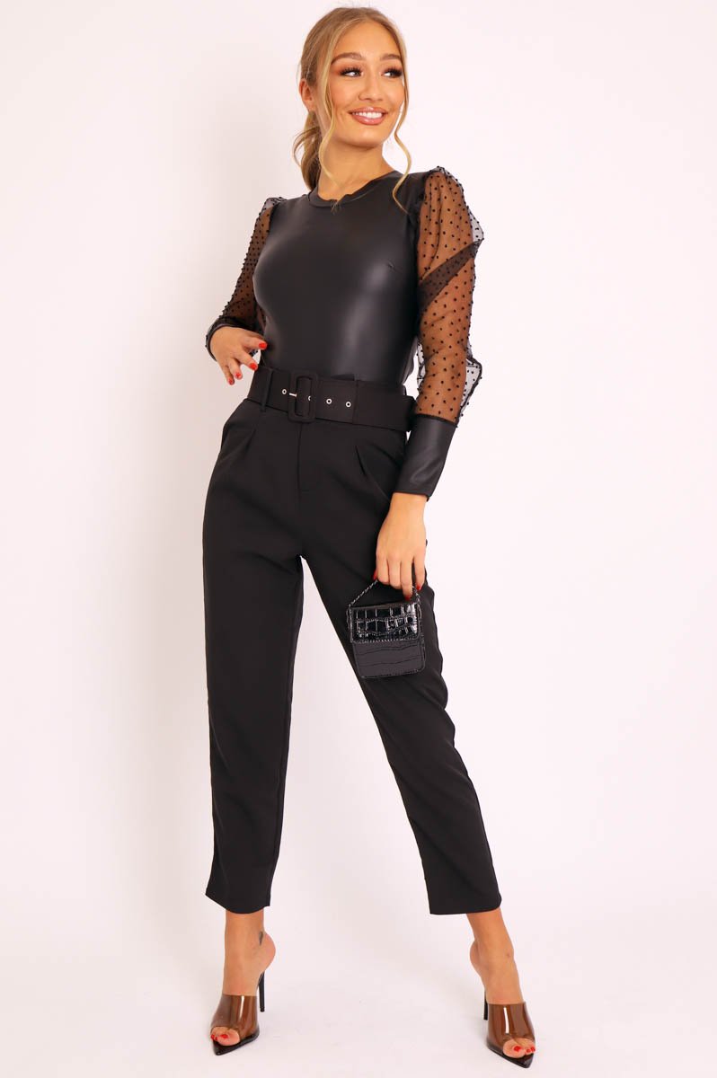 Black Belted Tapered Peg Trousers - Jessika-Trousers