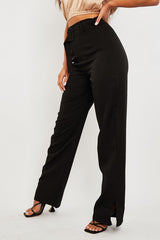 Black Belted Waist Wide Leg Trouser - Kaena-Trousers