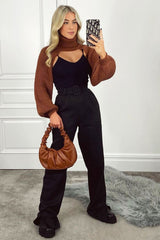 Black Belted Waist Wide Leg Trouser - Kaena-Trousers