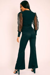 Black Belted Wide Leg Trousers - Isadore-Trousers