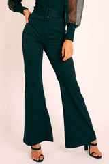 Black Belted Wide Leg Trousers - Isadore-Trousers