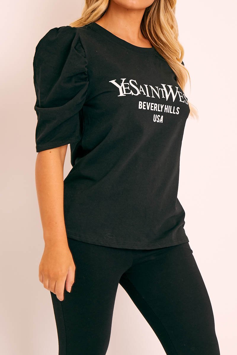 Black Beverly Hills T-shirt and Leggings Loungewear Co-ord - Lassie-Co-ords