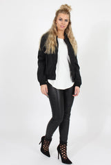 Black Black Zip Bomber Jacket - Minah-Jackets