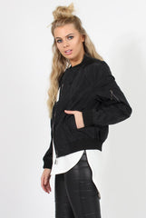 Black Black Zip Bomber Jacket - Minah-Jackets