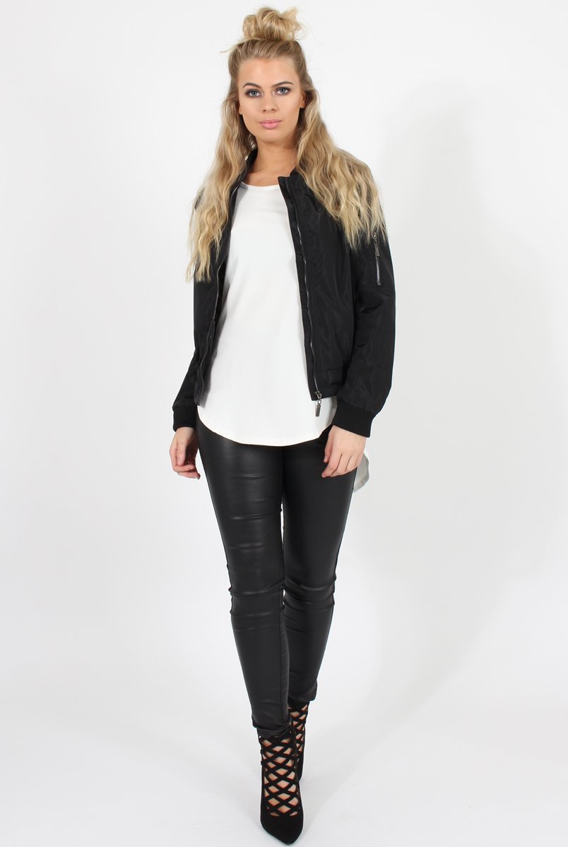 Black Black Zip Bomber Jacket - Minah-Jackets