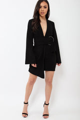 Black Blazer Dress with Ring Belt Detail - Emilie-Dresses