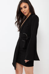 Black Blazer Dress with Ring Belt Detail - Emilie-Dresses