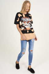 Black Bleached 'Born Rock' Print Top - Georgie-Tops