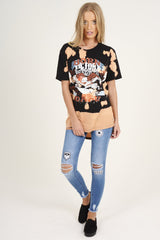 Black Bleached 'Born Rock' Print Top - Georgie-Tops