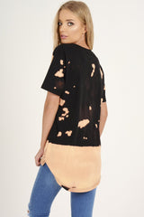 Black Bleached 'Born Rock' Print Top - Georgie-Tops