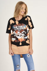 Black Bleached 'Born Rock' Print Top - Georgie-Tops