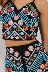 Black & Blue Floral Embroidered Co-ord - Alessia-Co-ords