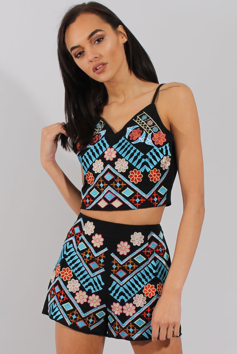 Black & Blue Floral Embroidered Co-ord - Alessia-Co-ords