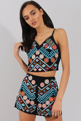 Black & Blue Floral Embroidered Co-ord - Alessia-Co-ords