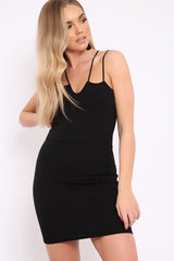Black Bodycon Dress with Double Cross at Back Straps - Charley-Dresses