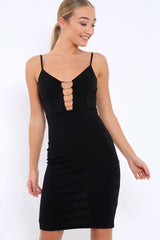 Black Bodycon Midi Dress with Gold Bar Detail - Annahi-Dresses