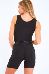 Black Bodycon Scoop Neck Unitard - Idalie-Jumpsuits