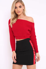 Black Bodycon Skirt with Sports Trim and Popper Detail - Matilda-Skirts