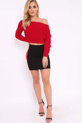 Black Bodycon Skirt with Sports Trim and Popper Detail - Matilda-Skirts