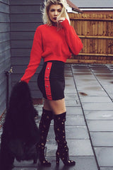 Black Bodycon Skirt with Sports Trim and Popper Detail - Matilda-Skirts