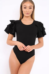 Black Bodysuit Frill Arms - Janeva-Bodysuits