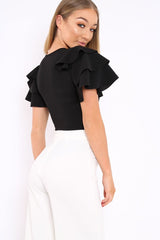Black Bodysuit Frill Arms - Janeva-Bodysuits