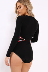 Black Bodysuit with Cut Out Middle - Kelsa-Bodysuits