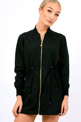 Black Bomber Style Long Jacket - Brea-Jackets