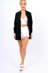 Black Bomber Style Long Jacket - Brea-Jackets