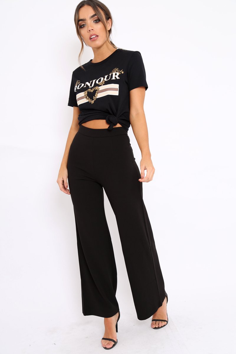 Black Bonjour Slogan T-shirt - Elisabeth-Tops
