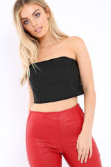 Black Boob Tube with Gold Studded Popper Side Detail - Lolah-Crop Tops