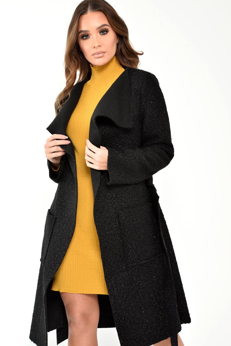 Black Borg Belted Waterfall Jacket - Jadayah-Jackets
