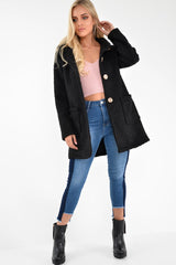 Black Borg Button Front Hooded Coat - Idaliz-Coats