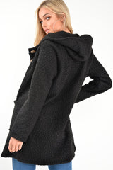 Black Borg Button Front Hooded Coat - Idaliz-Coats