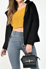 Black Borg Hooded Zipper Front Coat - Bryley-Coats