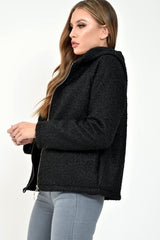 Black Borg Hooded Zipper Front Coat - Bryley-Coats