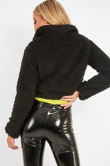 Black Borg Zip Front Crop Jacket - Kazi-Jackets