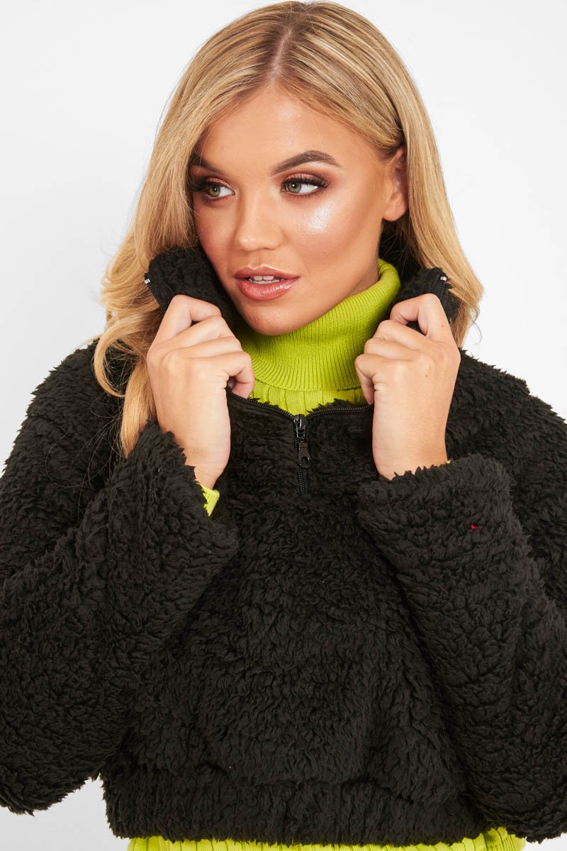 Black Borg Zip Front Crop Jacket - Kazi-Jackets