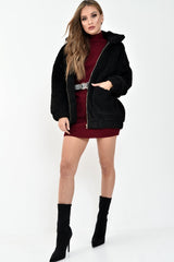 Black Borg Zipper Front Pocket Coat - Jacklynn-Coats