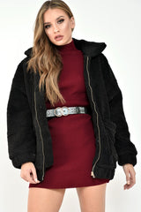 Black Borg Zipper Front Pocket Coat - Jacklynn-Coats